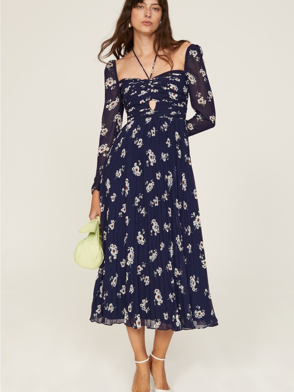 Self Portrait Pansy Cutout Navy Floral Square-Neck Midi Dress